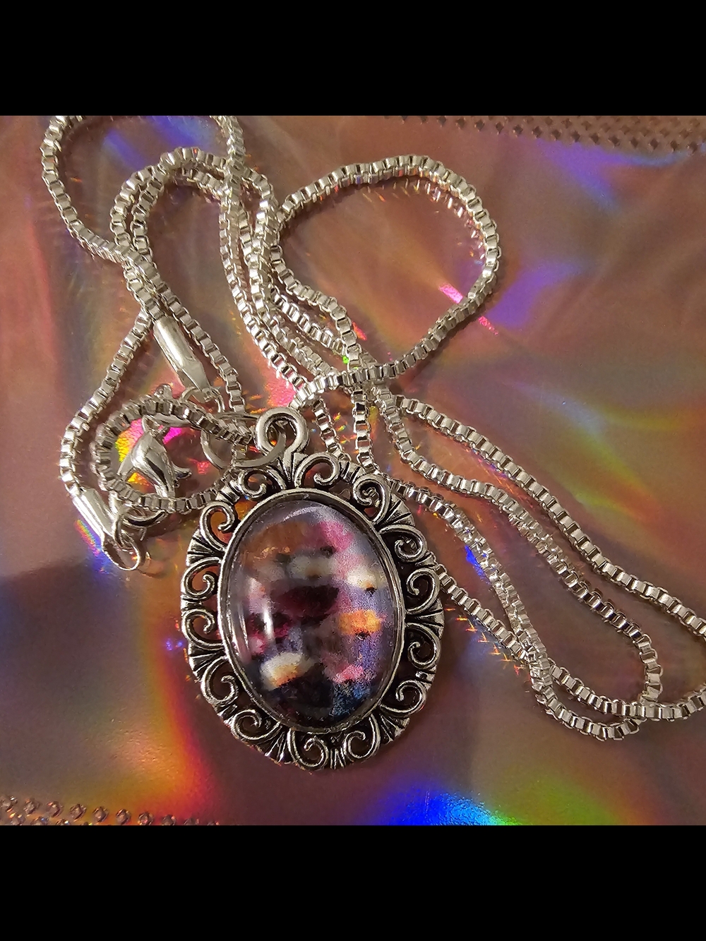 Silver-Tone Floral Glass Pendant Necklace in Multicolor